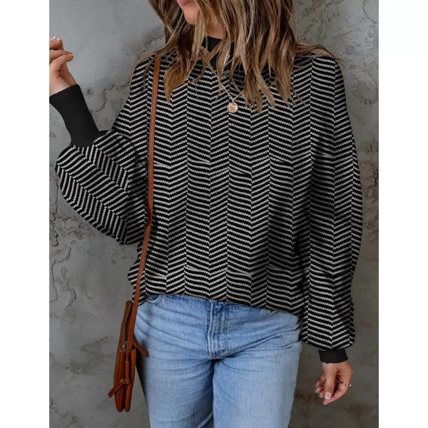 imageZESICA Womens 2023 Fall Fashion Turtleneck Long Sleeve Striped Ribbed Knit Loose Pullover Sweater TopsDim
