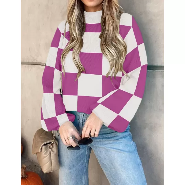 imageZESICA Womens 2023 Fall Fashion Turtleneck Long Sleeve Striped Ribbed Knit Loose Pullover Sweater TopsEggplant