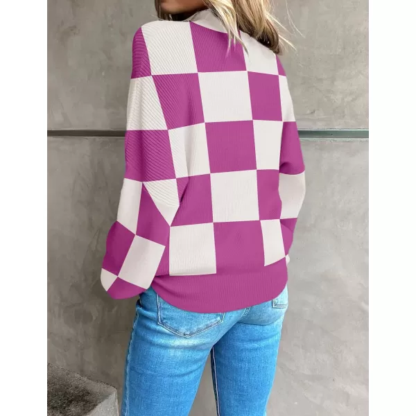 imageZESICA Womens 2023 Fall Fashion Turtleneck Long Sleeve Striped Ribbed Knit Loose Pullover Sweater TopsEggplant