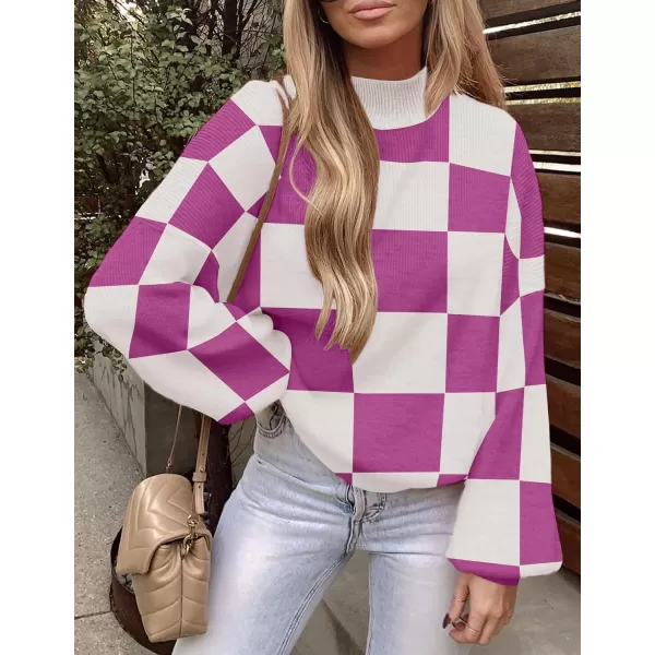 imageZESICA Womens 2023 Fall Fashion Turtleneck Long Sleeve Striped Ribbed Knit Loose Pullover Sweater TopsEggplant