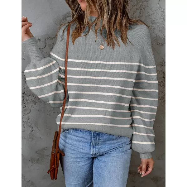 imageZESICA Womens 2023 Fall Fashion Turtleneck Long Sleeve Striped Ribbed Knit Loose Pullover Sweater TopsGrey