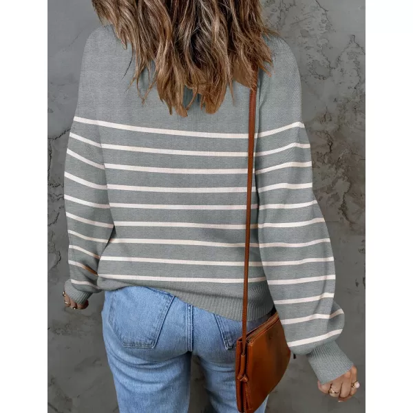 imageZESICA Womens 2023 Fall Fashion Turtleneck Long Sleeve Striped Ribbed Knit Loose Pullover Sweater TopsGrey