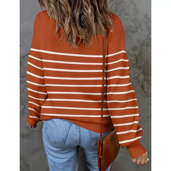 imageZESICA Womens 2023 Fall Fashion Turtleneck Long Sleeve Striped Ribbed Knit Loose Pullover Sweater TopsMaple