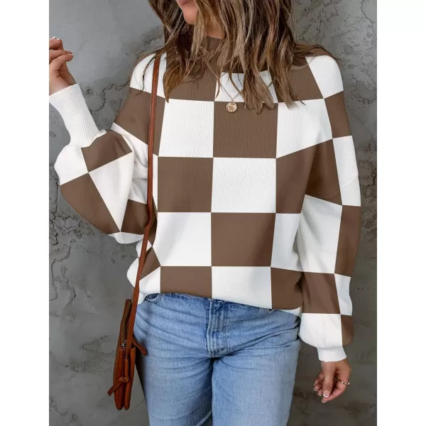 imageZESICA Womens 2023 Fall Fashion Turtleneck Long Sleeve Striped Ribbed Knit Loose Pullover Sweater TopsMocha