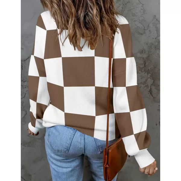 imageZESICA Womens 2023 Fall Fashion Turtleneck Long Sleeve Striped Ribbed Knit Loose Pullover Sweater TopsMocha