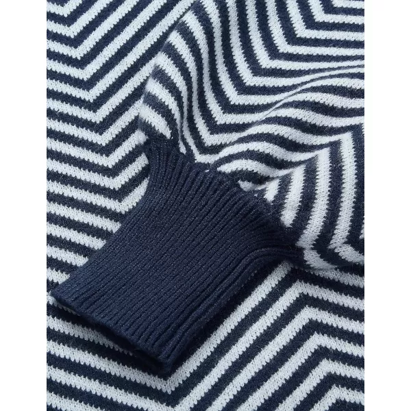 imageZESICA Womens 2023 Fall Fashion Turtleneck Long Sleeve Striped Ribbed Knit Loose Pullover Sweater TopsNavystripe