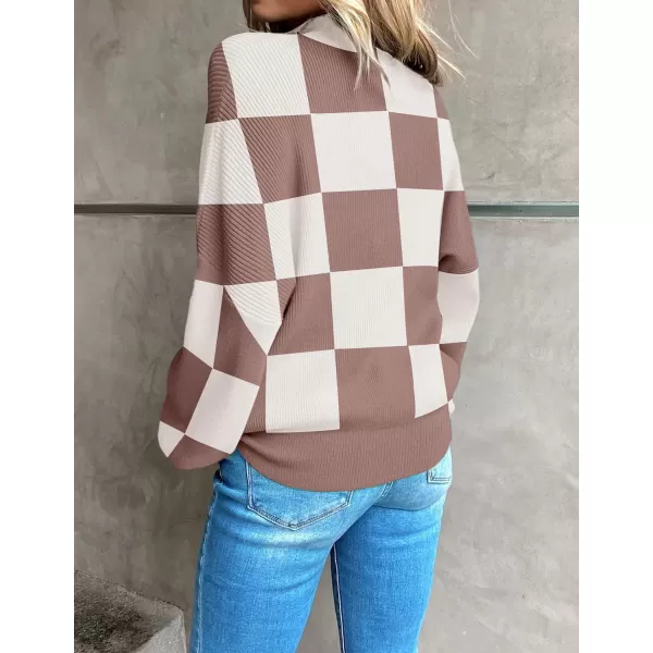 imageZESICA Womens 2023 Fall Fashion Turtleneck Long Sleeve Striped Ribbed Knit Loose Pullover Sweater TopsNutmeg