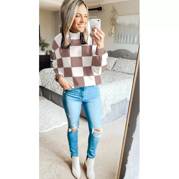 imageZESICA Womens 2023 Fall Fashion Turtleneck Long Sleeve Striped Ribbed Knit Loose Pullover Sweater TopsNutmeg