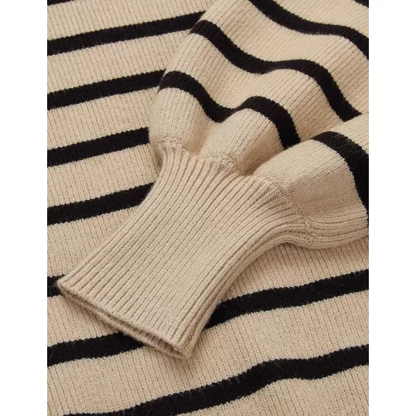 imageZESICA Womens 2023 Fall Fashion Turtleneck Long Sleeve Striped Ribbed Knit Loose Pullover Sweater TopsOatmeal