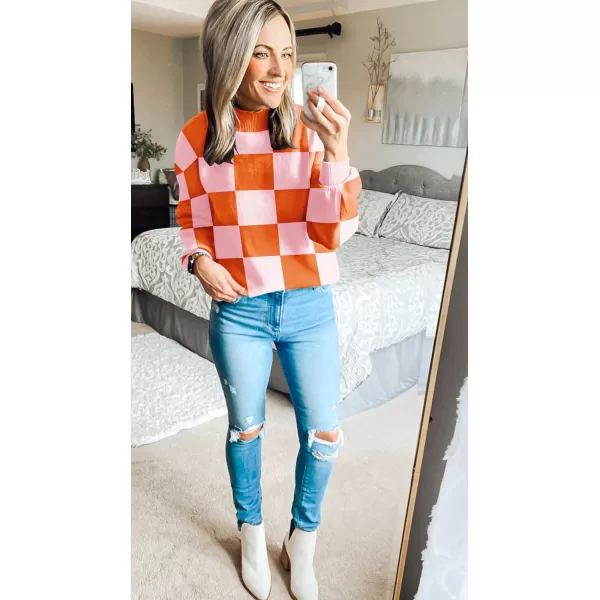 imageZESICA Womens 2023 Fall Fashion Turtleneck Long Sleeve Striped Ribbed Knit Loose Pullover Sweater TopsOrange