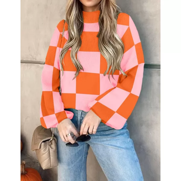 imageZESICA Womens 2023 Fall Fashion Turtleneck Long Sleeve Striped Ribbed Knit Loose Pullover Sweater TopsOrange