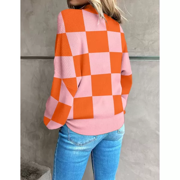 imageZESICA Womens 2023 Fall Fashion Turtleneck Long Sleeve Striped Ribbed Knit Loose Pullover Sweater TopsOrange