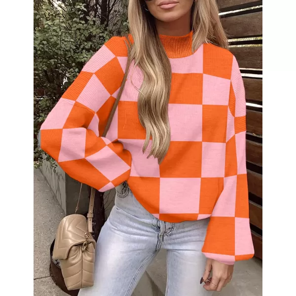 imageZESICA Womens 2023 Fall Fashion Turtleneck Long Sleeve Striped Ribbed Knit Loose Pullover Sweater TopsOrange