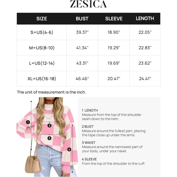 imageZESICA Womens 2023 Fall Fashion Turtleneck Long Sleeve Striped Ribbed Knit Loose Pullover Sweater TopsPinkplaid
