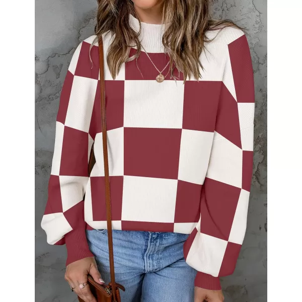 imageZESICA Womens 2023 Fall Fashion Turtleneck Long Sleeve Striped Ribbed Knit Loose Pullover Sweater TopsPlumplaid