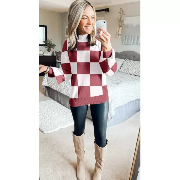 imageZESICA Womens 2023 Fall Fashion Turtleneck Long Sleeve Striped Ribbed Knit Loose Pullover Sweater TopsPlumplaid