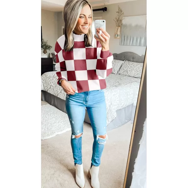 imageZESICA Womens 2023 Fall Fashion Turtleneck Long Sleeve Striped Ribbed Knit Loose Pullover Sweater TopsPlumplaid
