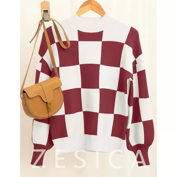 imageZESICA Womens 2023 Fall Fashion Turtleneck Long Sleeve Striped Ribbed Knit Loose Pullover Sweater TopsPlumplaid