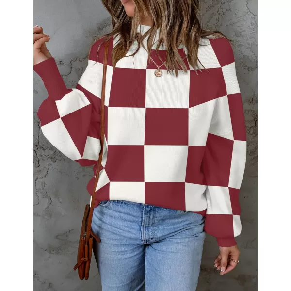 imageZESICA Womens 2023 Fall Fashion Turtleneck Long Sleeve Striped Ribbed Knit Loose Pullover Sweater TopsPlumplaid