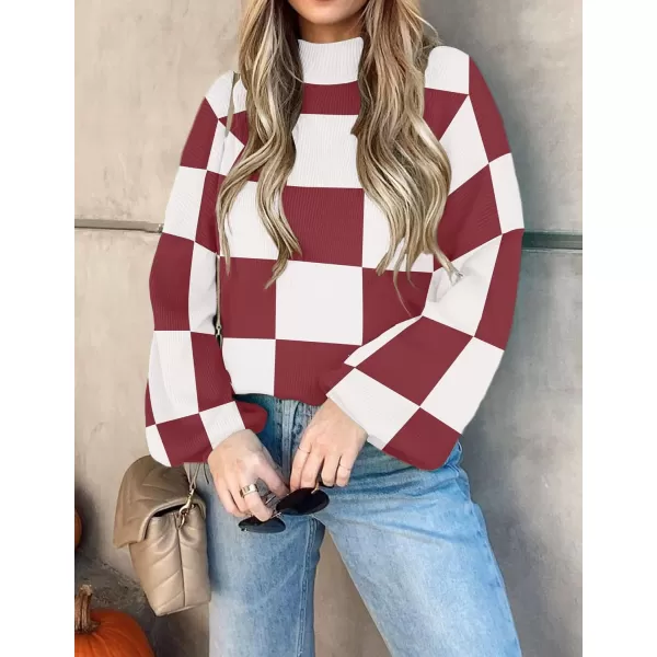 imageZESICA Womens 2023 Fall Fashion Turtleneck Long Sleeve Striped Ribbed Knit Loose Pullover Sweater TopsPlumplaid