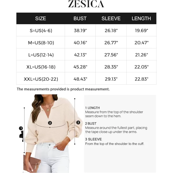 imageZESICA Womens 2023 Fall Lapel Collar V Neck Long Sleeve Ribbed Knit Comfy Loose Casual Pullover Sweater Jumper TopBeige