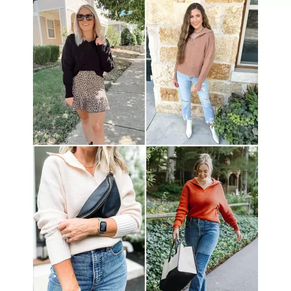 imageZESICA Womens 2023 Fall Lapel Collar V Neck Long Sleeve Ribbed Knit Comfy Loose Casual Pullover Sweater Jumper TopBlue