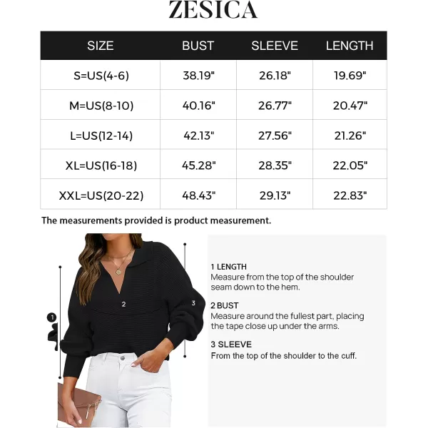 imageZESICA Womens 2023 Fall Lapel Collar V Neck Long Sleeve Ribbed Knit Comfy Loose Casual Pullover Sweater Jumper TopDarkblack