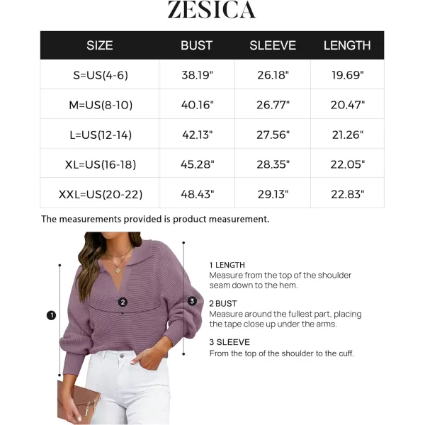 imageZESICA Womens 2023 Fall Lapel Collar V Neck Long Sleeve Ribbed Knit Comfy Loose Casual Pullover Sweater Jumper TopDarkpurple