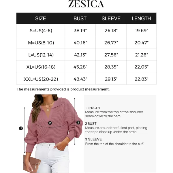 imageZESICA Womens 2023 Fall Lapel Collar V Neck Long Sleeve Ribbed Knit Comfy Loose Casual Pullover Sweater Jumper TopDustypink