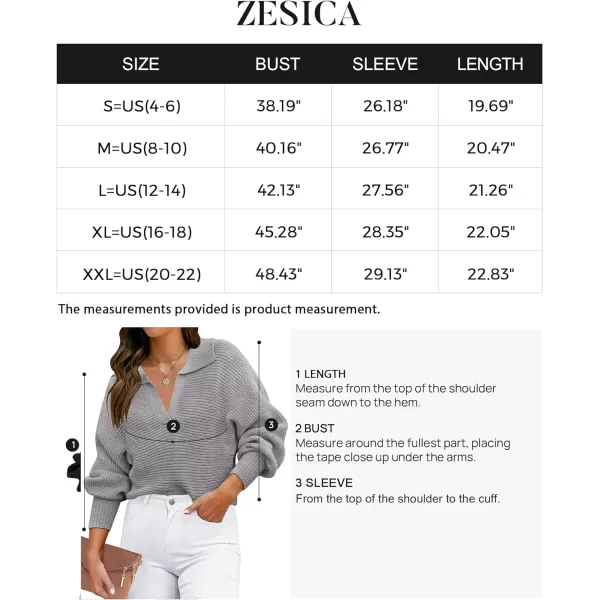 imageZESICA Womens 2023 Fall Lapel Collar V Neck Long Sleeve Ribbed Knit Comfy Loose Casual Pullover Sweater Jumper TopGrey