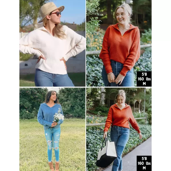 imageZESICA Womens 2023 Fall Lapel Collar V Neck Long Sleeve Ribbed Knit Comfy Loose Casual Pullover Sweater Jumper TopMaple