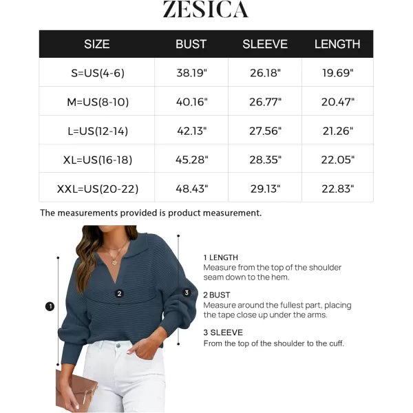 imageZESICA Womens 2023 Fall Lapel Collar V Neck Long Sleeve Ribbed Knit Comfy Loose Casual Pullover Sweater Jumper TopNavy