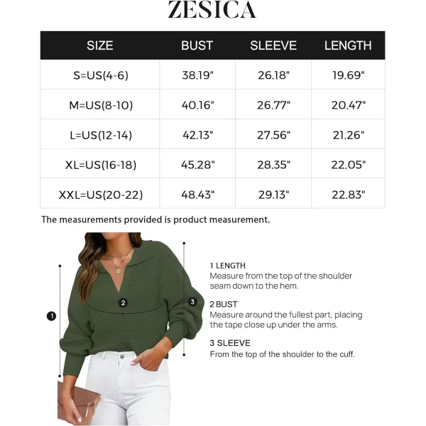 imageZESICA Womens 2023 Fall Lapel Collar V Neck Long Sleeve Ribbed Knit Comfy Loose Casual Pullover Sweater Jumper TopOlive