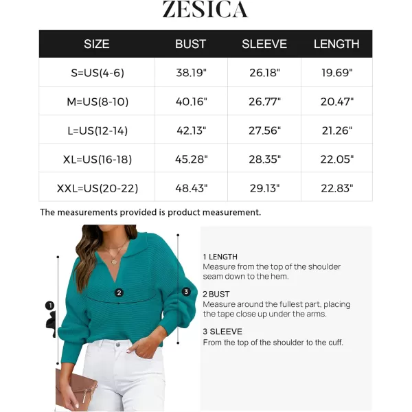 imageZESICA Womens 2023 Fall Lapel Collar V Neck Long Sleeve Ribbed Knit Comfy Loose Casual Pullover Sweater Jumper TopPeacock