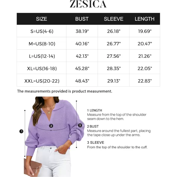 imageZESICA Womens 2023 Fall Lapel Collar V Neck Long Sleeve Ribbed Knit Comfy Loose Casual Pullover Sweater Jumper TopPurple