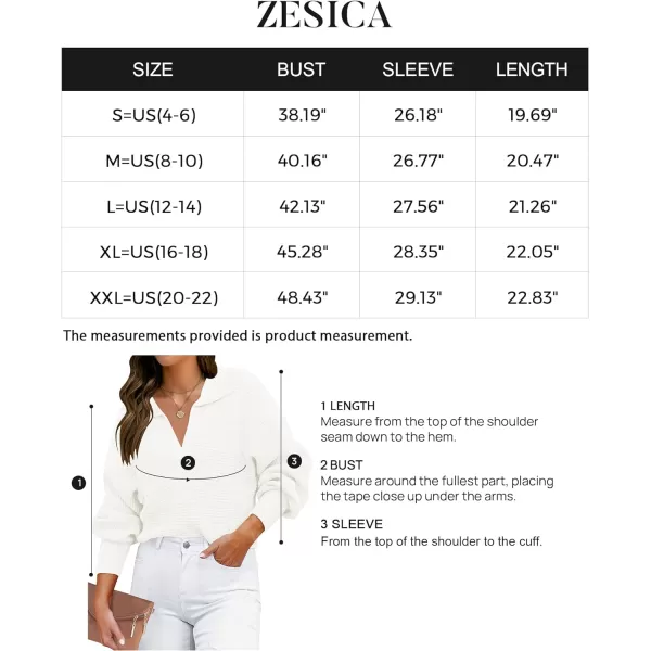 imageZESICA Womens 2023 Fall Lapel Collar V Neck Long Sleeve Ribbed Knit Comfy Loose Casual Pullover Sweater Jumper TopWhite