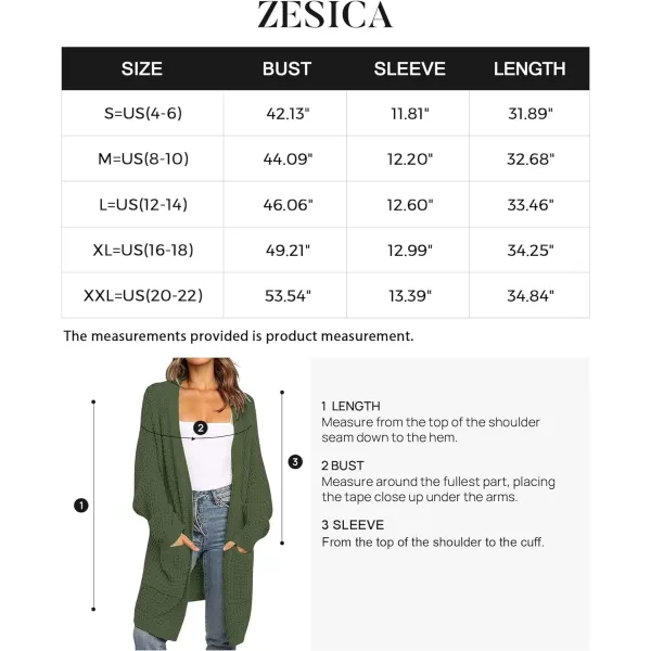 imageZESICA Womens 2023 Fall Long Batwing Sleeve Open Front Chunky Knit Cardigan SweaterArmygreen