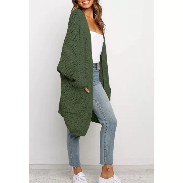 imageZESICA Womens 2023 Fall Long Batwing Sleeve Open Front Chunky Knit Cardigan SweaterArmygreen