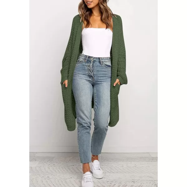 imageZESICA Womens 2023 Fall Long Batwing Sleeve Open Front Chunky Knit Cardigan SweaterArmygreen