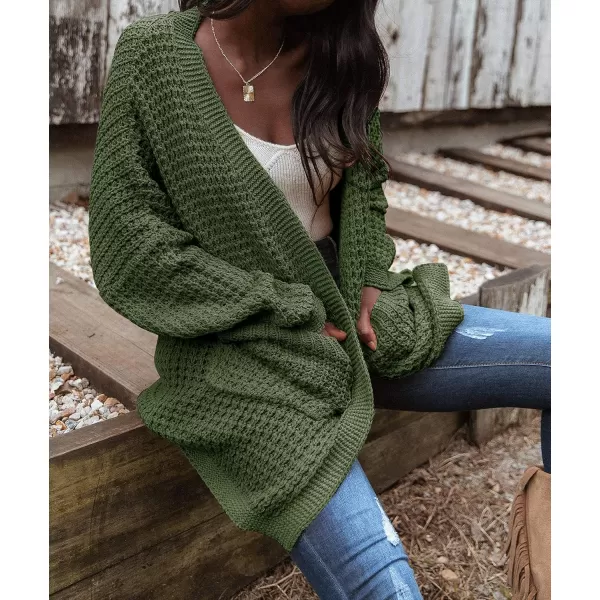 imageZESICA Womens 2023 Fall Long Batwing Sleeve Open Front Chunky Knit Cardigan SweaterArmygreen