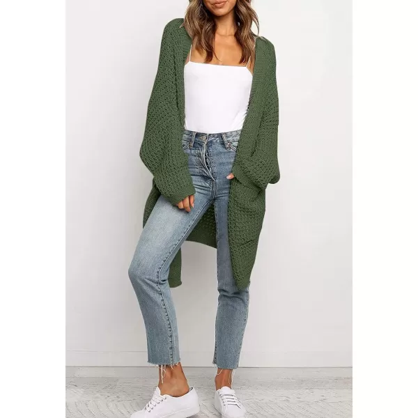 imageZESICA Womens 2023 Fall Long Batwing Sleeve Open Front Chunky Knit Cardigan SweaterArmygreen