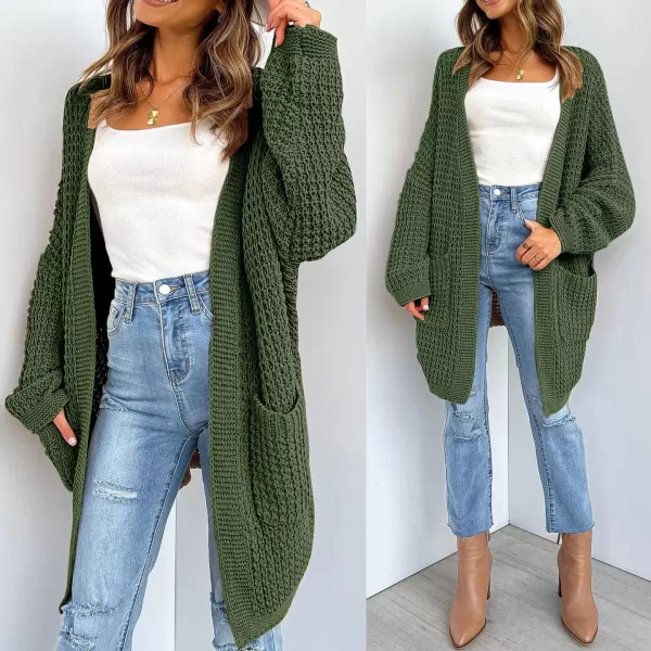 imageZESICA Womens 2023 Fall Long Batwing Sleeve Open Front Chunky Knit Cardigan SweaterArmygreen