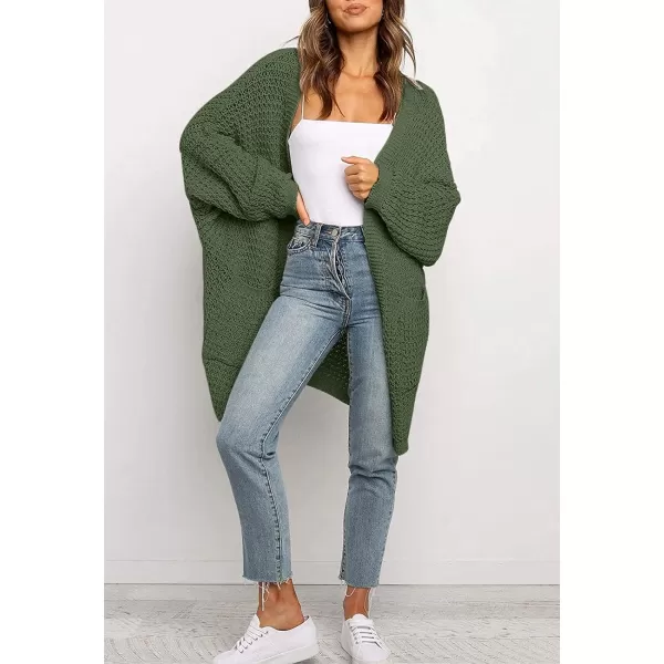 imageZESICA Womens 2023 Fall Long Batwing Sleeve Open Front Chunky Knit Cardigan SweaterArmygreen