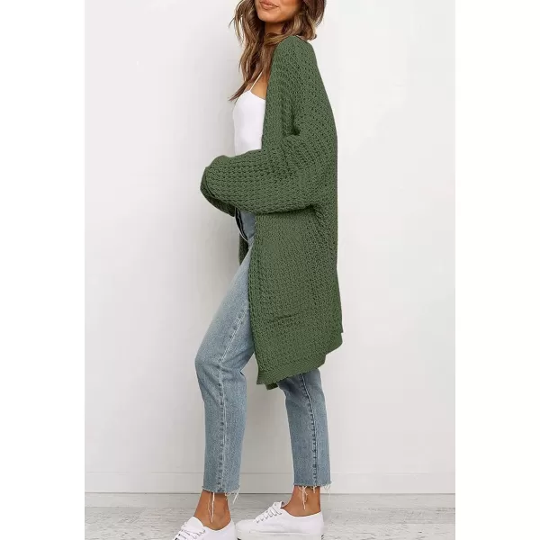 imageZESICA Womens 2023 Fall Long Batwing Sleeve Open Front Chunky Knit Cardigan SweaterArmygreen