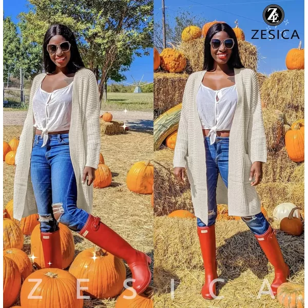 imageZESICA Womens 2023 Fall Long Batwing Sleeve Open Front Chunky Knit Cardigan SweaterBampapricot