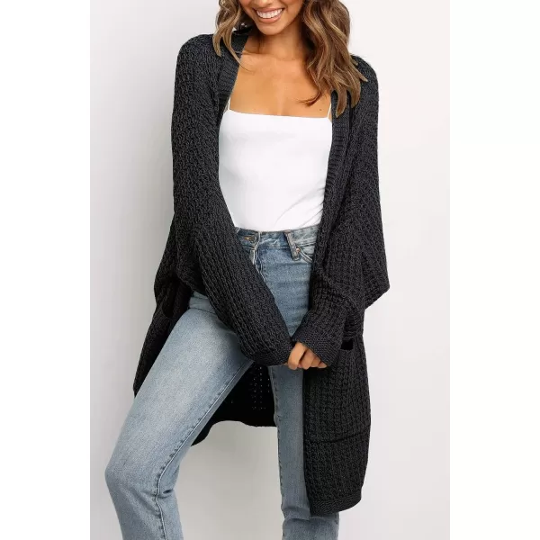 imageZESICA Womens 2023 Fall Long Batwing Sleeve Open Front Chunky Knit Cardigan SweaterBampblack