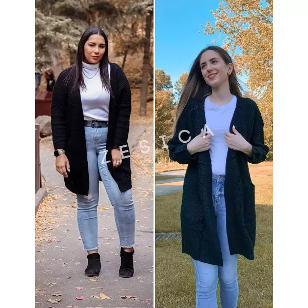 imageZESICA Womens 2023 Fall Long Batwing Sleeve Open Front Chunky Knit Cardigan SweaterBampblack