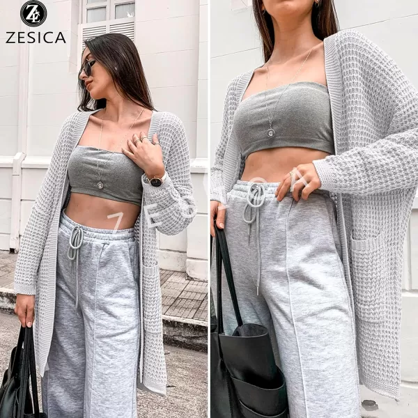imageZESICA Womens 2023 Fall Long Batwing Sleeve Open Front Chunky Knit Cardigan SweaterBamplightgrey