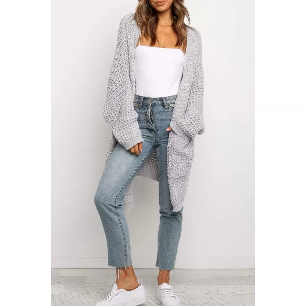 imageZESICA Womens 2023 Fall Long Batwing Sleeve Open Front Chunky Knit Cardigan SweaterBamplightgrey