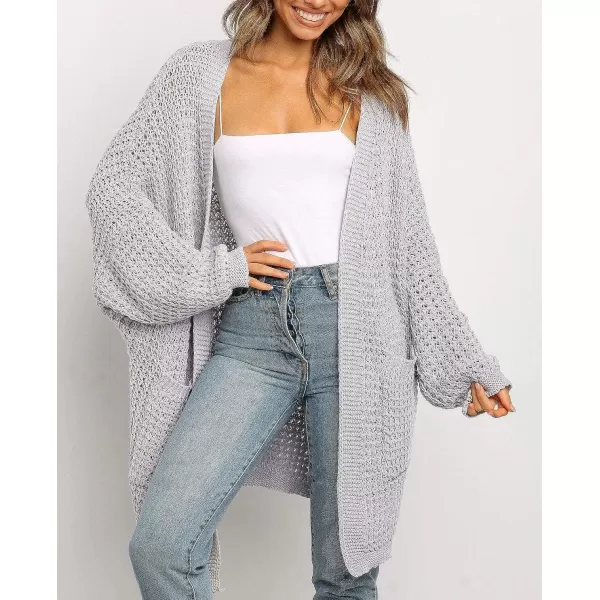 imageZESICA Womens 2023 Fall Long Batwing Sleeve Open Front Chunky Knit Cardigan SweaterBamplightgrey